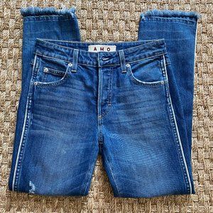 AMO Babe in Old School High Rise Ankle Distressed Jeans Side Piping size 26